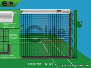 TN1126-Tennis Net,2.6mm Twisted Netting,Single,Regular